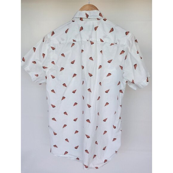 Molokai Surf Co Men's Medium Short Sleeve Button Shirt White Cotton Pizza Design - Picture 2 of 9